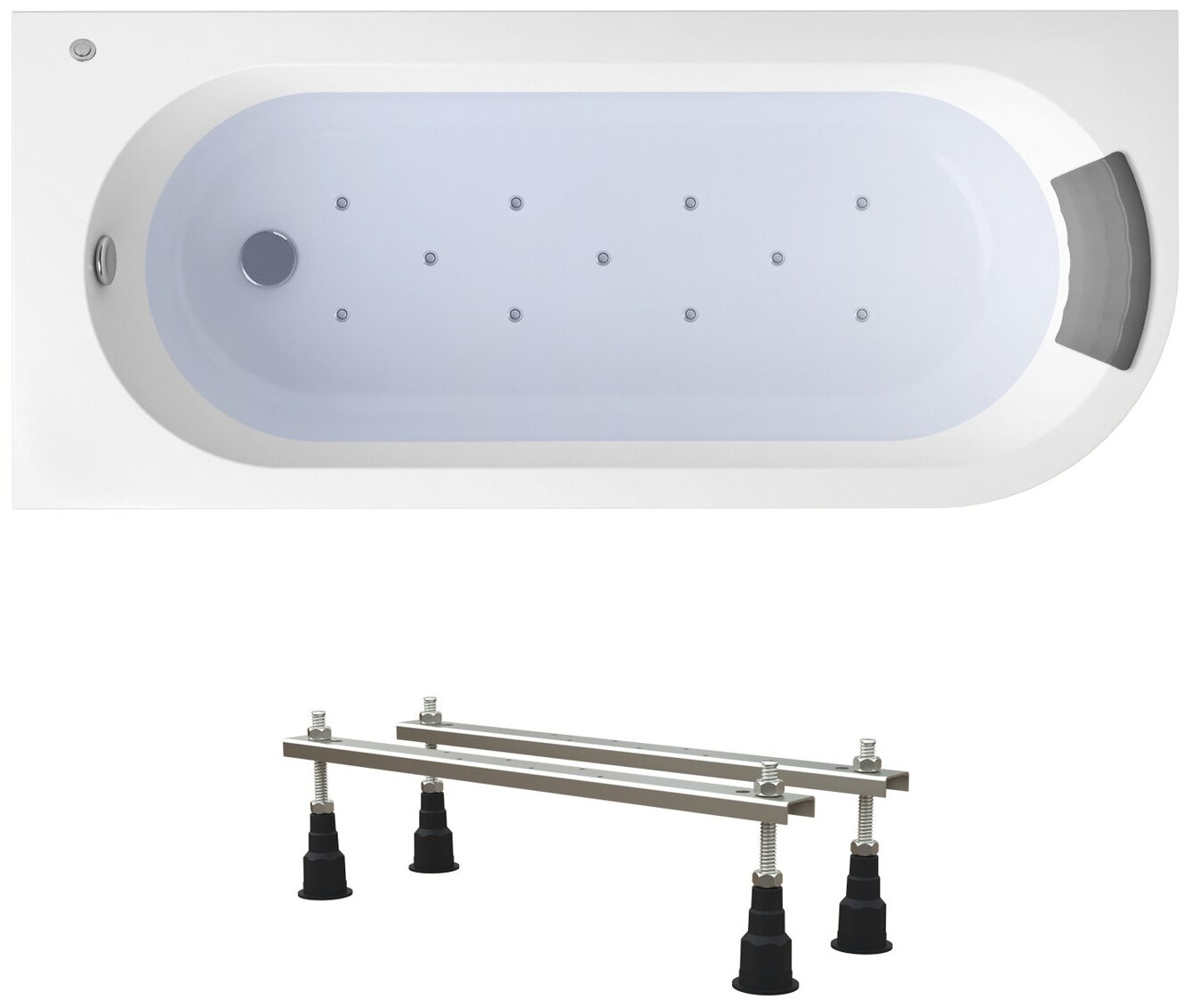 Аэромассажный комплект 4 в 1 Lavinia Boho Art II 363530A0, акриловая ванна 170x72,5 см (левый разворот), ножки, подголовник