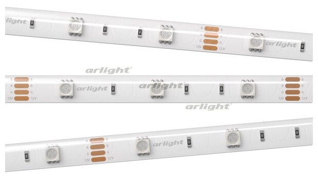 Лента RTW 2-5000SE 12V RGB (5060, 150 LED, LUX) (arlight, 7.2 Вт/м, IP65)