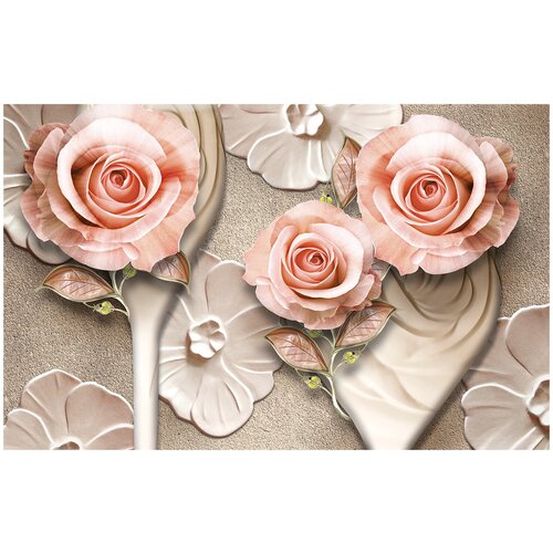 Фотообои Уютная стена Чайные розы 3D 430х270 см Виниловые Бесшовные (единым полотном)