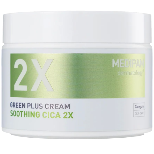 MEDIPAM Green Plus 2x Cream Soothing Cica Крем для лица Двойной уход успокаивающий с центеллой азиатской, 100 мл уход за кожей лица medipam крем двойной уход успокаивающий с центеллой азиатской