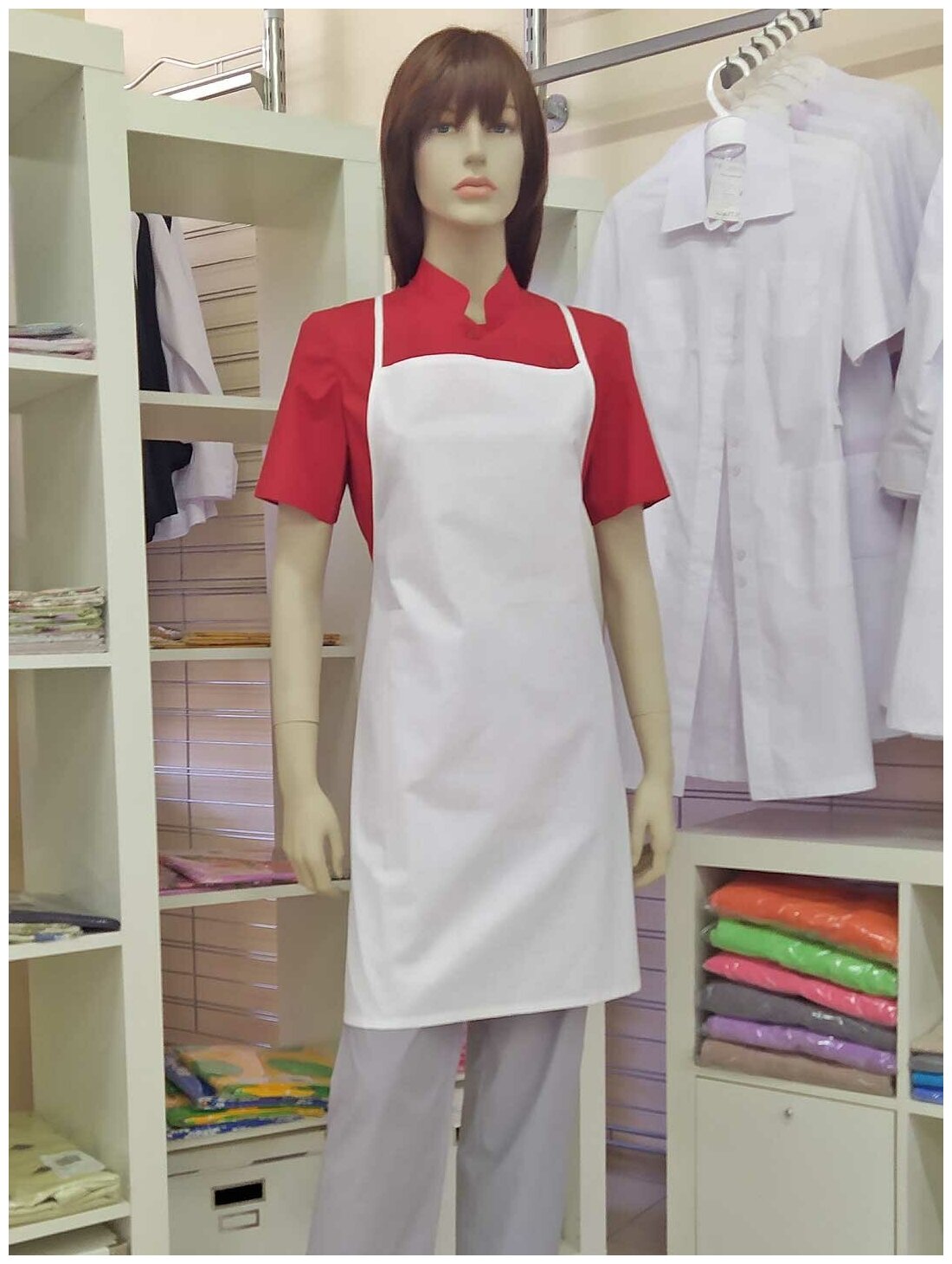 Фартук, производитель Фабрика швейных изделий №3, модель М-301, ткань бязь отбеленная, цвет белый
