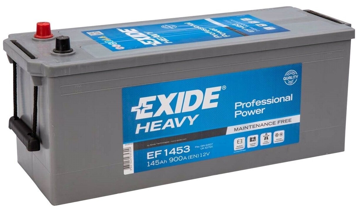 Аккумулятор heavy professional power 12v 145ah 900a 513х189х223 полярность etn3 клемы en крепление, exide, ef1453