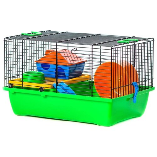 Клетка для грызунов Inter-Zoo G034 Gino Colour + Plastic с пластиковыми цветными аксессуарами 42 х 29 х 26 см (1 шт)