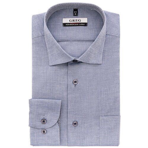 фото Рубашка мужская длинный рукав greg 313/111/8675/1_gb, прямой силуэт / сlassic fit, цвет серый, рост 174-184, размер ворота 44