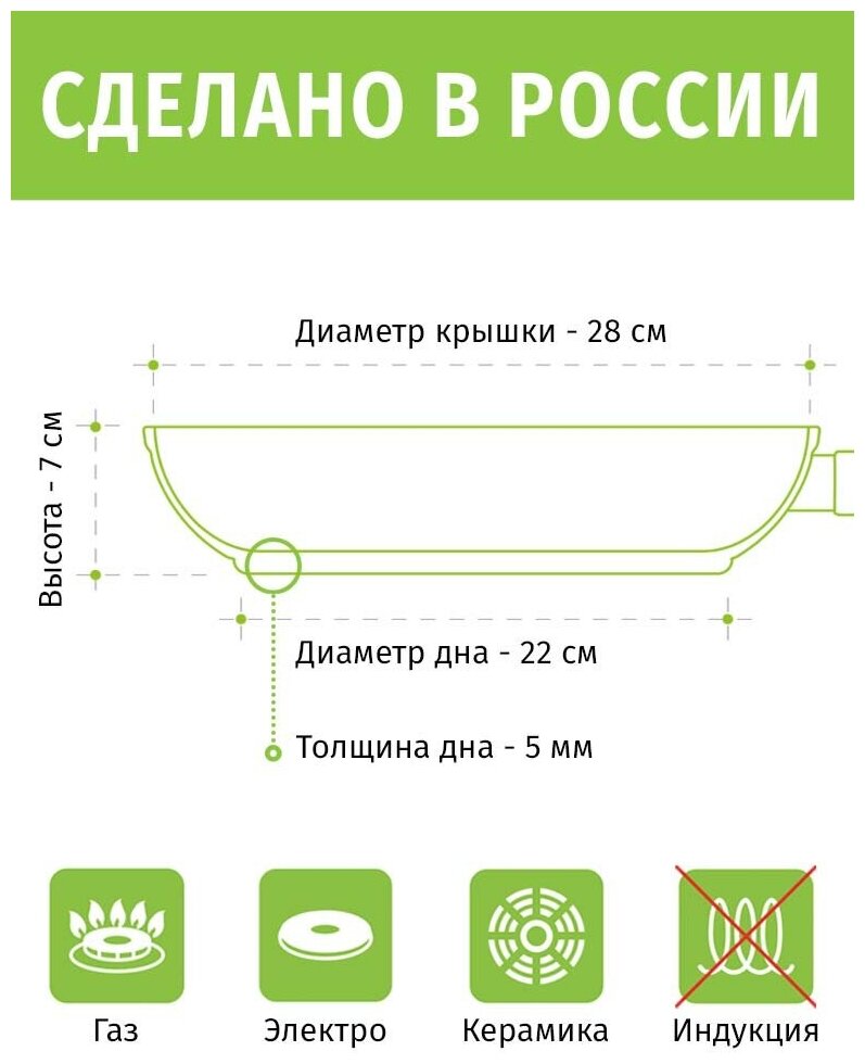 Сковорода 28см TIMA Вдохновение с каменным покрытием и крышкой, Россия