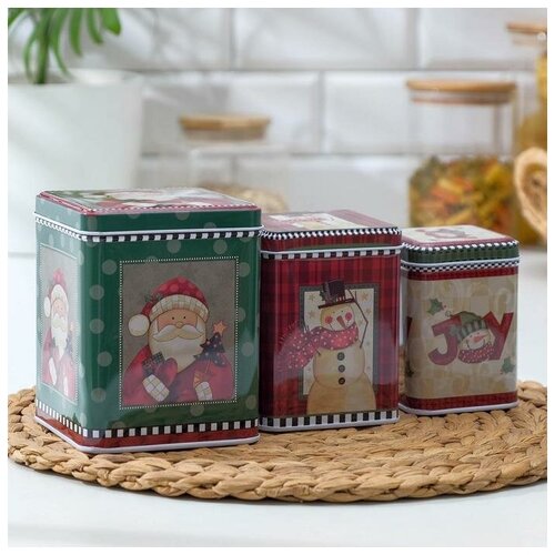 фото Набор банок для сыпучих продуктов "снеговик", 3 шт, 10.5x13.5 см, 8.8x10.4 см, 7x10.5 см yandex market