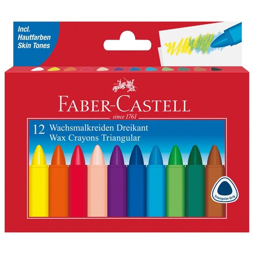 Восковые мелки Faber-Castell, 12цв, трехгранные, картон. упак. мелки восковые 12 цветов faber castell triangular трёхгранные 2 шт