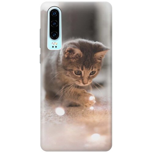 фото Ультратонкий силиконовый чехол-накладка для huawei p30 с принтом "котенок и свет" gosso