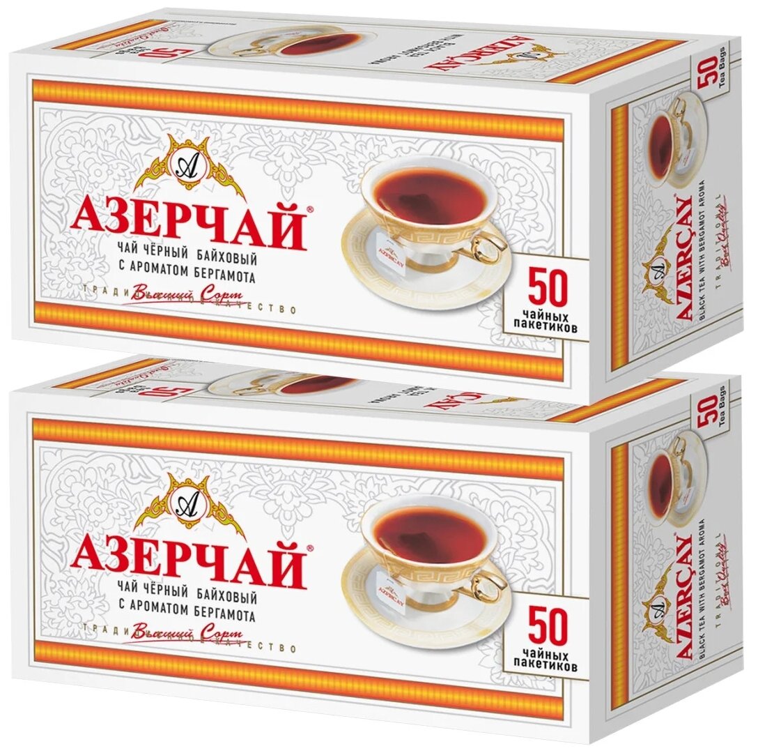 Азерчай Чай в пакетиках с бергамотом черный, 50 г, 2 шт