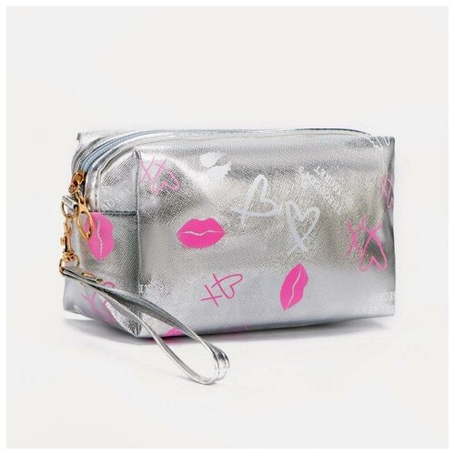 фото Косметичка на молнии, с ручкой, цвет серебристый no name