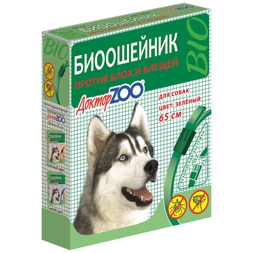 Биоошейник от блох и клещей ДокторZOO для собак зеленый 65 см 6 штук