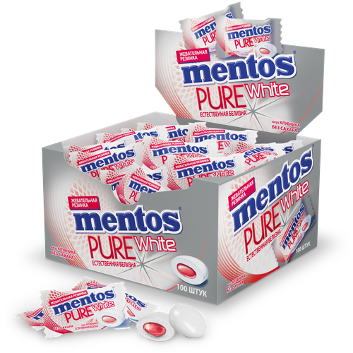 Жевательная резинка Mentos Mentos Pure White Клубника, 100 шт/уп, 1147513