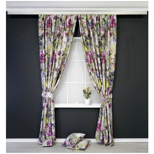 Комплект штор ВсеТканиТут Блэкаут Натюрморт 400x250 голубой с подхватом