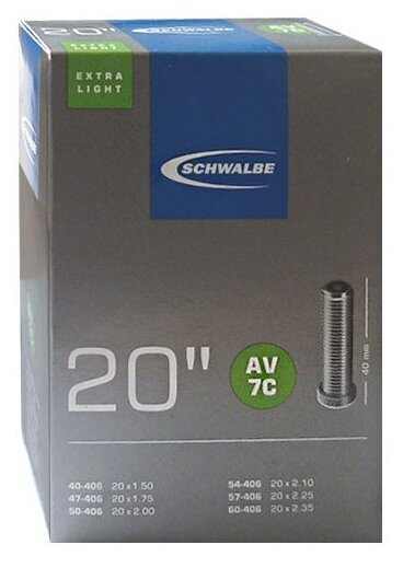 Камера. SCHWALBE 20" авто AV7C EXTRA LIGHT 40/60-406 IB AGV 40mm 05-10415710