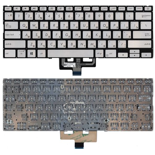 Клавиатура для ноутбука Asus ZenBook UX433FA серебристая с подсветкой аккумулятор c31n1811 для asus zenbook 14 ux433fn deluxe13 deluxe14
