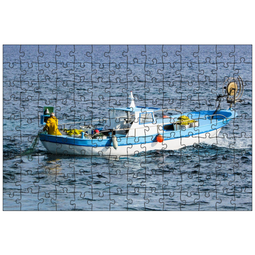 фото Магнитный пазл 27x18см."ловит рыбу, рыболовная лодка, лодка" на холодильник lotsprints