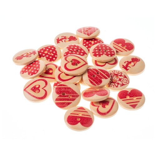 Купить 896-DB Пуговицы декоративные Сердечки 25 шт. 2 см. цветные, Белоснежка, красный, дерево