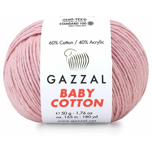 Купить Gazzal Пряжа Gazzal Baby Cotton (60% хлопок, 40% акрил) 50 г 165 м, 3444 пудра