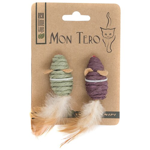 [80045] Mon Tero ЭКО игрушка мышь 5см.,2шт.,с кошачьей мятой,зеленая/фиолетовая,д/кошек. 1/12, 80045