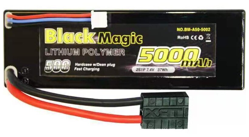 Аккумулятор 50C/5000mah/7.4V 2S1P (hardcase w/Traxxas Plug) Black Magic BM-A50-5002