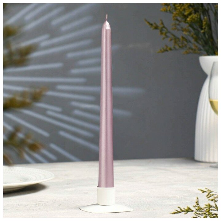 Свеча античная, 2,3х 25 см, лакированная , розовый металлик