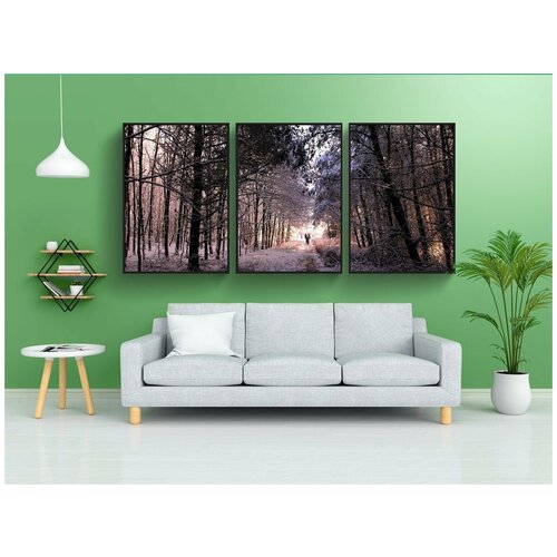 фото Набор модулных постеров для интерьера "снег, зимний пейзаж, лес" 60x90 см. в тубусе, без рамки lotsprints