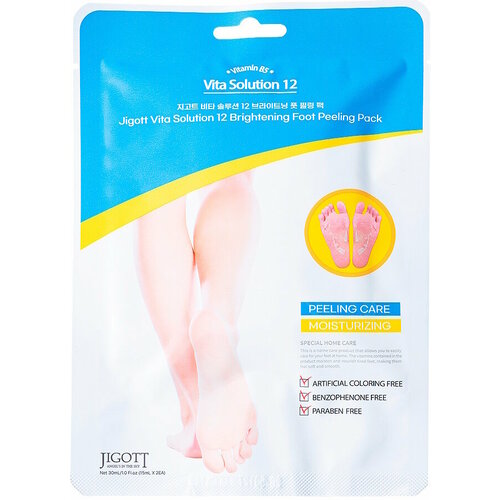 Jigott Vita Solution 12 Brightening Foot Peeling Pack Очищающая маска-носочки для ног 2*15мл маска носочки для ног vita solution 12 brightening foot care pack маска носочки 20мл