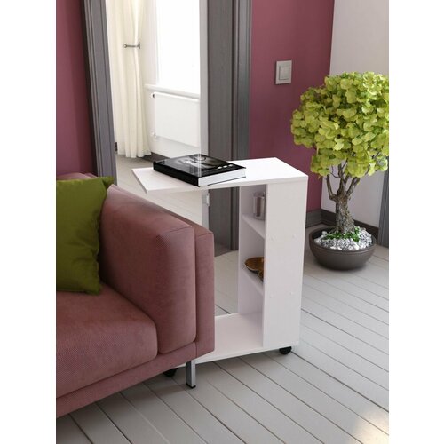 Журнальный столик на колесиках белый приставной 3173₽