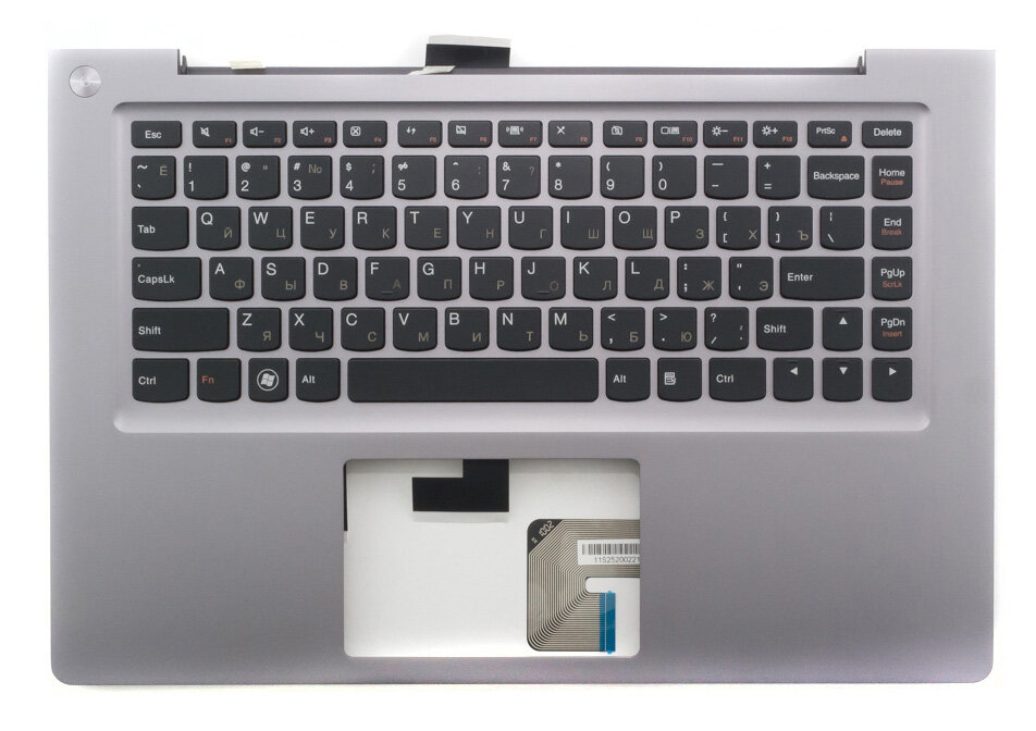 Клавиатура для Lenovo IdeaPad U400S, Русская, черная с серым топкейсом