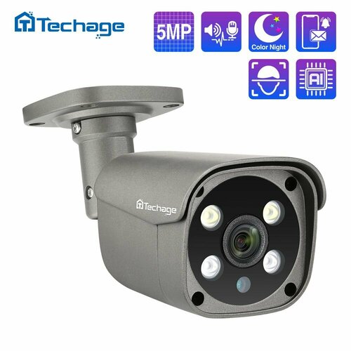 Techage 5MP Security POE IP-камера Обнаружение человека Наружная двухсторонняя аудио-видеонаблюдение AI IP-камера