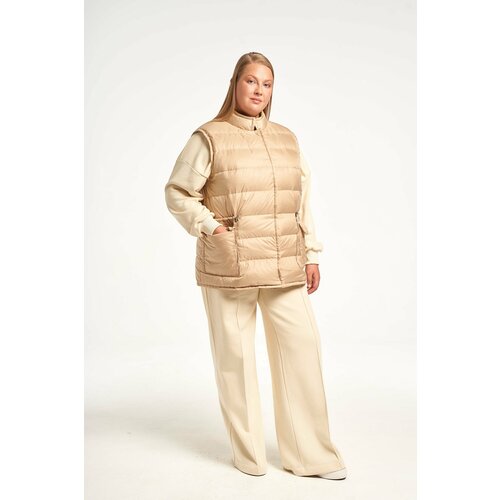 Жилет Modress, размер 62, бежевый пиджак modress удлиненный силуэт свободный размер 62 бежевый
