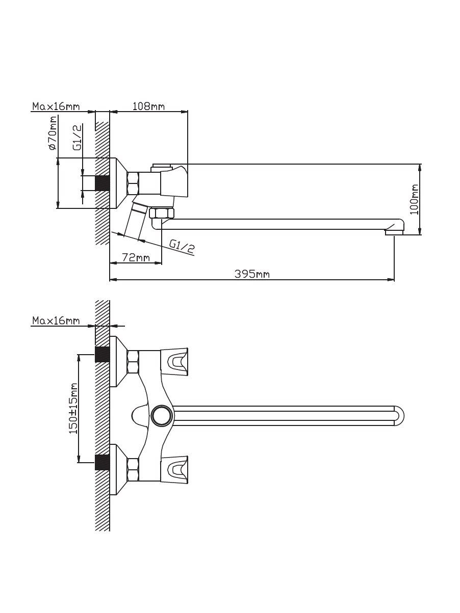 Смеситель для ванны с длинным изливом D358-23BL