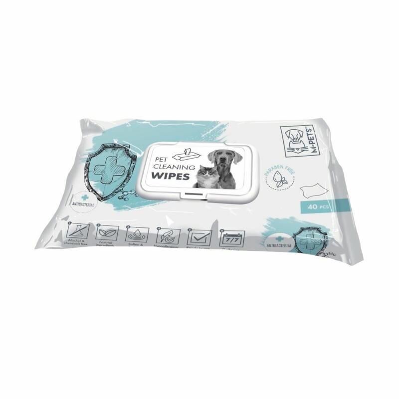 фото Влажные очищающие антибактериальные салфетки для кошек и собак M-Pets без парабенов, 40шт