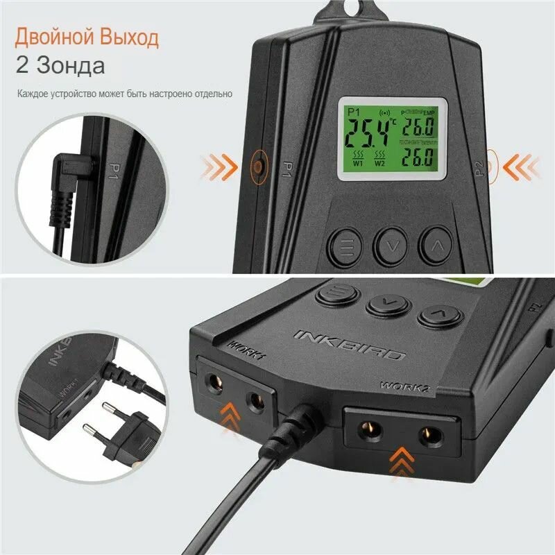Wi-Fi термостат INKBIRD IPT-2CH, 0,0 ℃ ~ 45,0 ℃, ЖК-дисплей, для саженцев и теплиц — фото 1