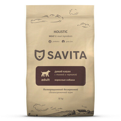 Savita Беззерновой корм для взрослых собак с мясом дикого кабана (10 кг)