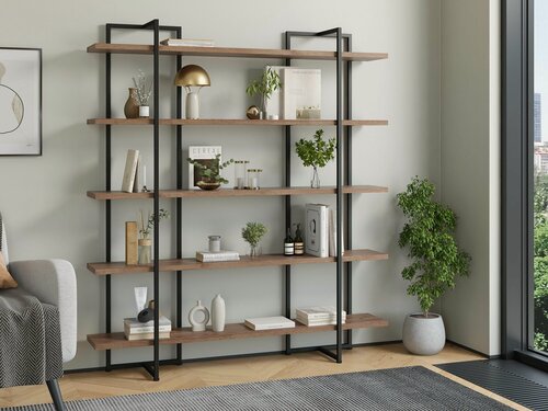 Изображение товара Стеллаж металлический Айсберг Лофт Теон с полками Черный/дуб крафт табак