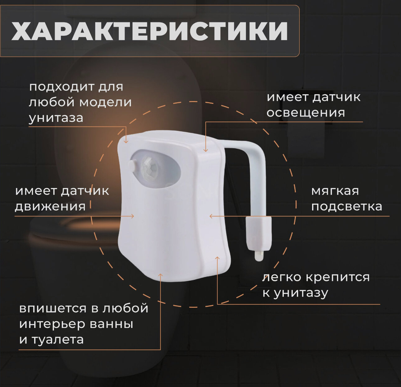 Подсветка для унитаза Goodly Light Bowl с датчиком движения, LED, 8 цветов — фото 1