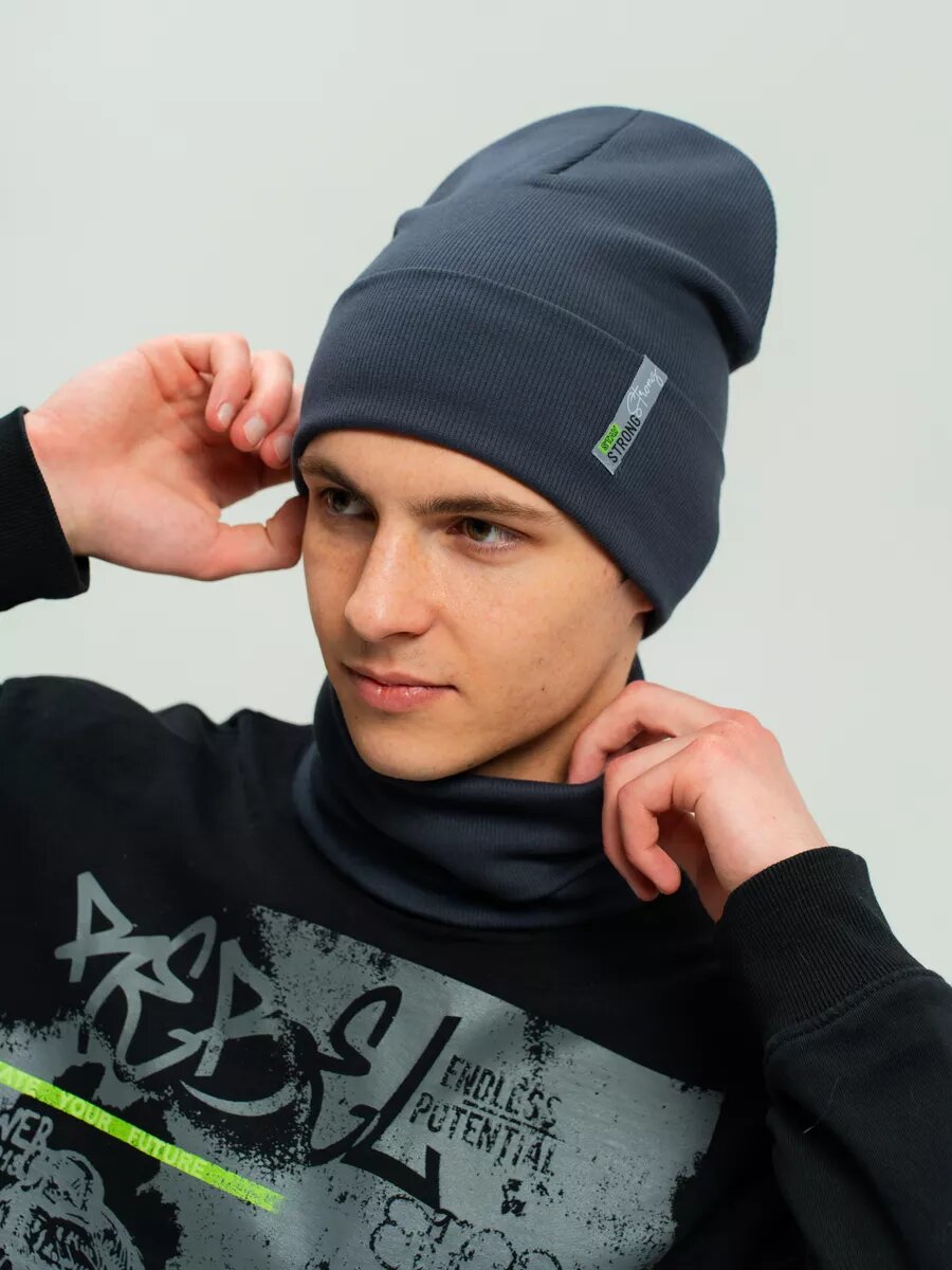 Комплект с головным убором L'AMIR для мальчиков и мужчин, 1 предмета, размер 54/58, графит — фото 1