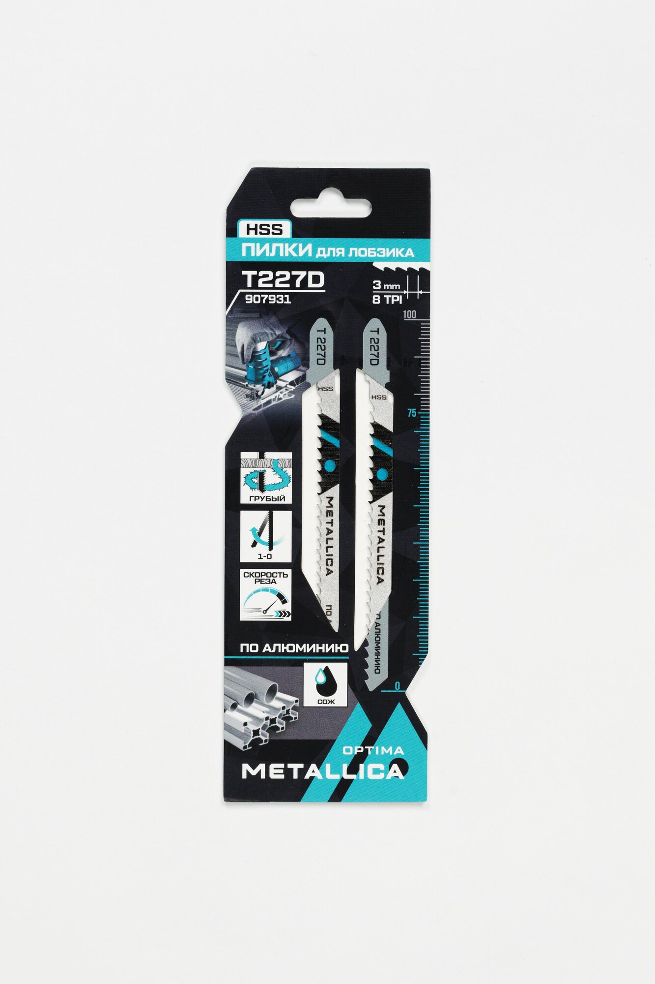 Пилки д/лобзика METALLICA Optima T227D 100/75мм шаг 3мм HSS крив. рез по алюминию 2шт