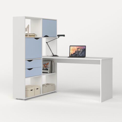 Изображение товара Компьютерный стол угловой Есэндвич L Лаворо 110х150х150 см левый (Белый/Серенити)
