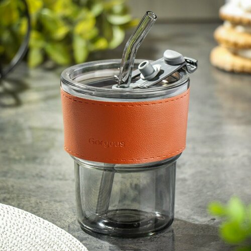 Стакан 350 мл стеклянный с трубочкой Y6-10238, современный стиль