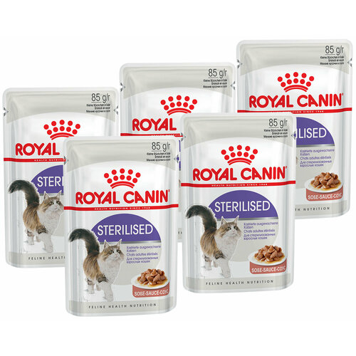 ROYAL CANIN STERILISED для взрослых кастрированных котов и стерилизованных кошек в соусе пауч 85 гр 85 гр х 5 шт
