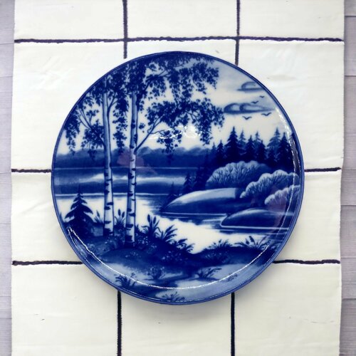 Тарелка настенная Березки D 205 см гжель фарфор ручная работа 2213₽