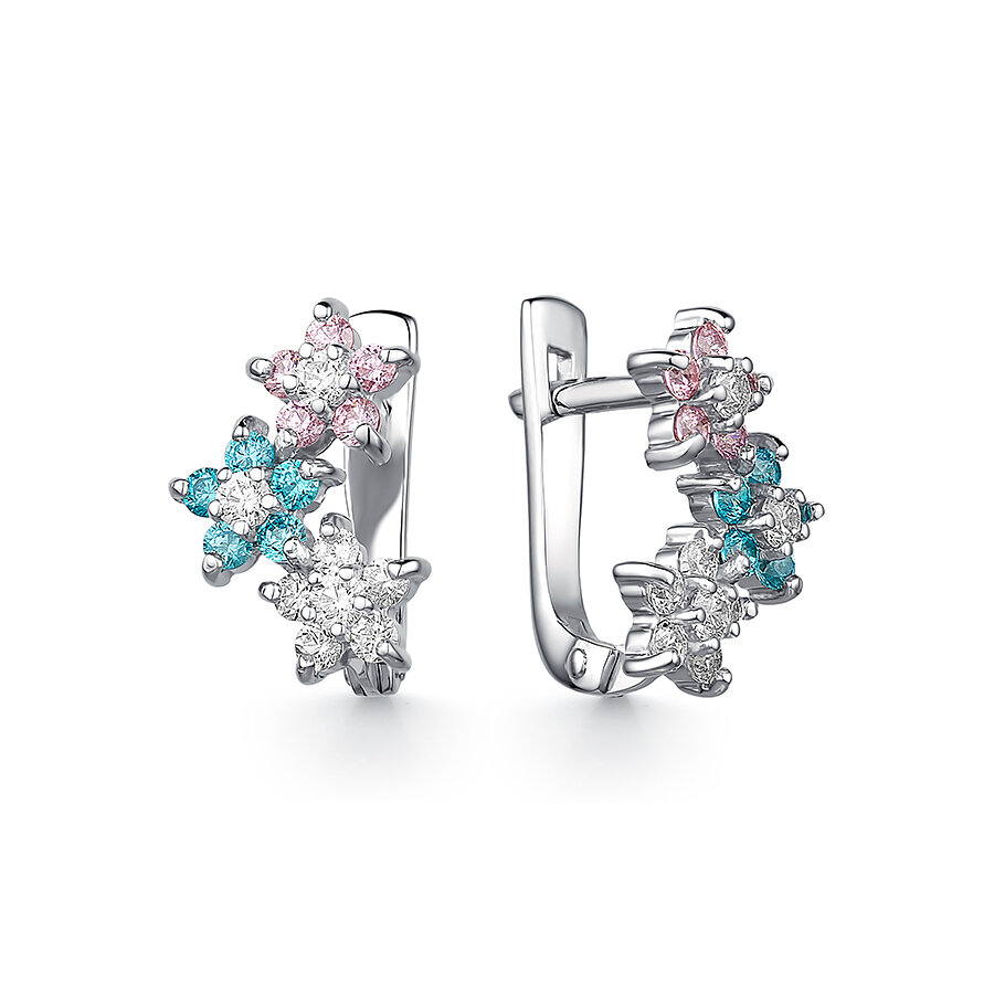 Серьги Dewi, серебро, 925 проба, родирование, фианит, размер 10 мм, длина 1.1 см, , серебряный