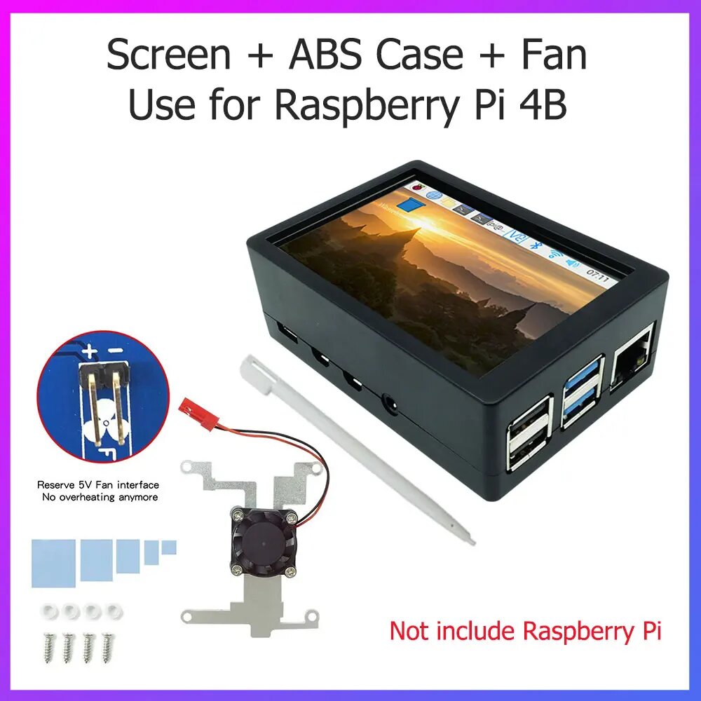 Raspberry Pi 3.5 Сенсорный экран 480*320 ЖК-дисплей TFT Дополнительный охлаждающий вентилятор корпуса из АБС-пластика для Raspberry Pi 4 Model B или 3B+ 3B, 4B ABS Case Fan