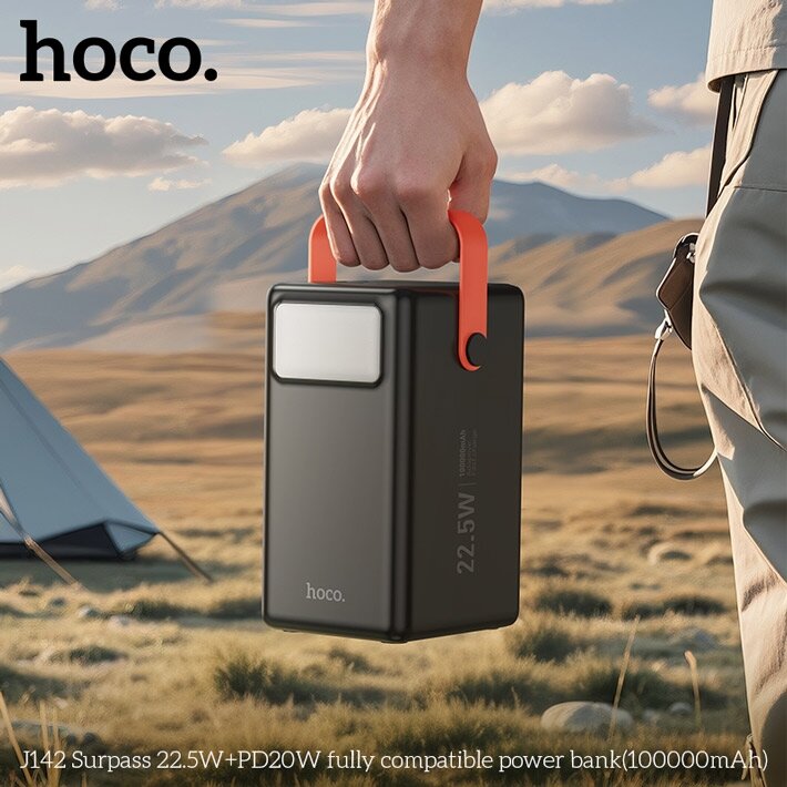 Повербанк 100000 mah с быстрой зарядкой и фонариком Hoco J142 22.5W ( PD 20W + QC 3.0)