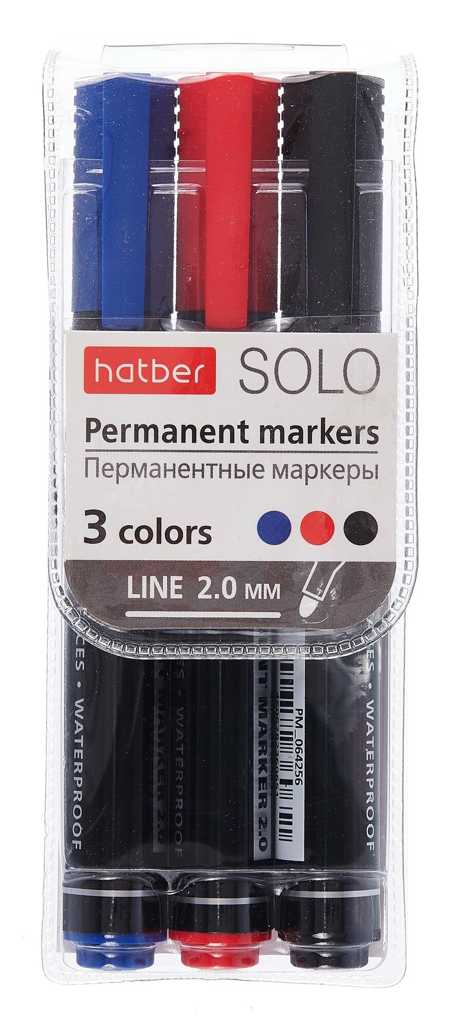 Маркеры перманентные 03цв (черный, синий, красный), 2 мм, Hatber