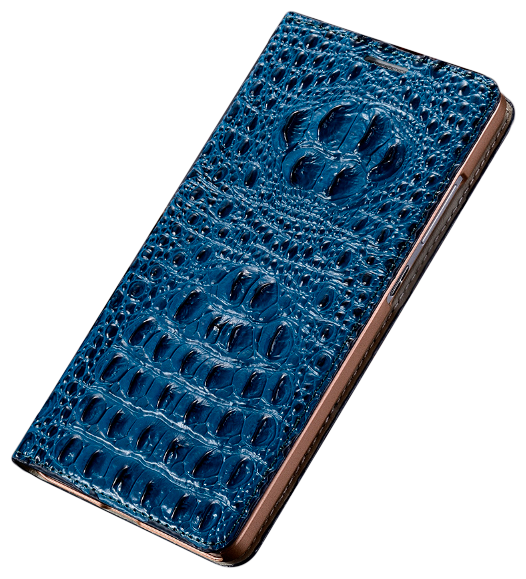 Чехол-книжка MyPads Premium для iPhone 11 Pro из натуральной кожи с объемным 3D рельефом спинки кожи крокодила роскошный эксклюзивный синий