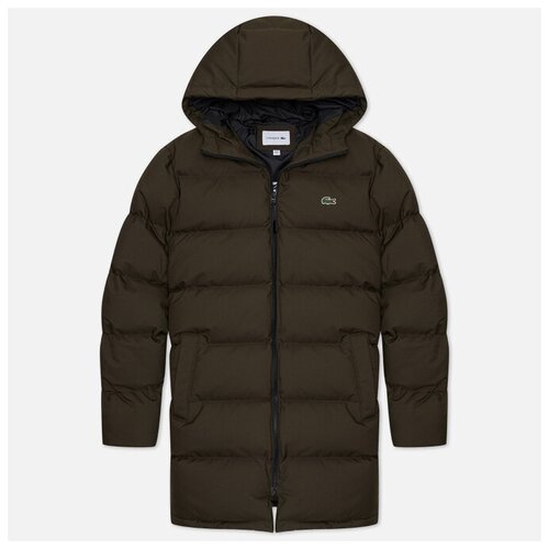 фото Мужской пуховик lacoste long hooded quilted оливковый , размер 54