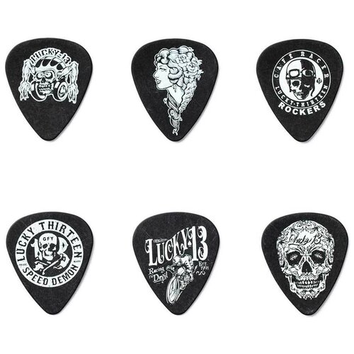 Медиаторы, толщина 1 мм, 6 рисунков, 6 шт. Dunlop Lucky 13 L13CP100 6Pack медиаторы dunlop sanpt02h carlos santana упаковка 6 шт